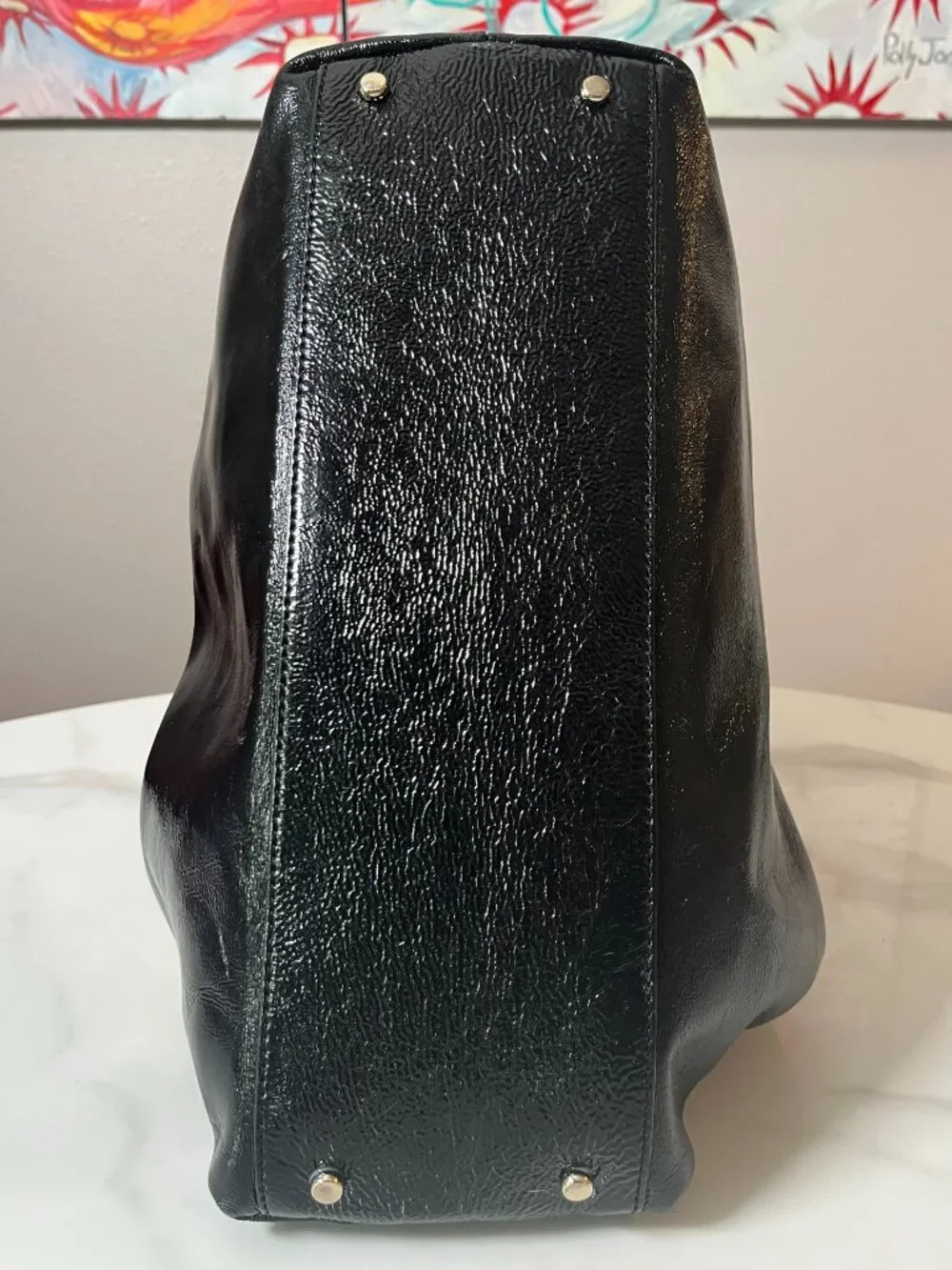 Kate Spade New York Black Patent Leather Deborah Lloyd Era Tote Chain Strap